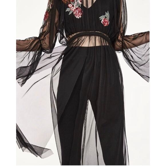 ZARA Sequin Black Tulle Overlay Dress Party Club Festival Rave Boho WhimsyGoth - Picture 5 of 12